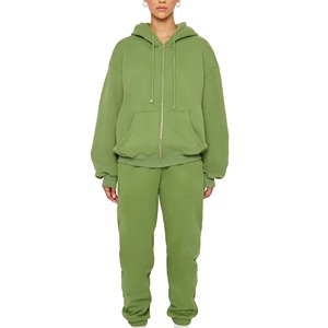 Logo personnalisé 100% coton Costume de sport de jogging lourd avec fermeture éclair complète sweats à capuche et pantalons de survêtement vierges pour femmes Service OEM - Product Image 4