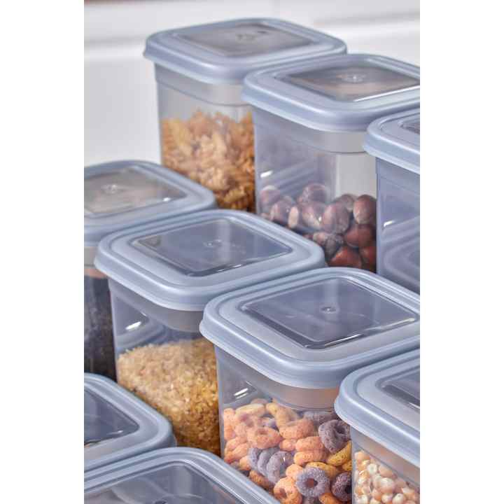 Set of 12 Leakproof Square Storage Containers with Lids Gray 4X ( 0.6L - 1.25L - 1.9L )