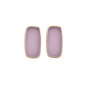 Pink Chalcedony Rectangle Shape Collet Set Trendy Gold-Plated Brass Fashion Stud <b>Earrings</b> <b>for</b> <b>Women</b> - Product Image 1