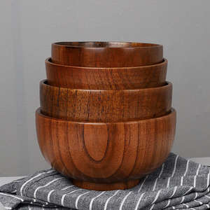 Juego de cuencos de madera para servir comida de Hotel, forma Circular marrón de calidad Premium, Ideal para comer y servir elegantes - Product Image 6