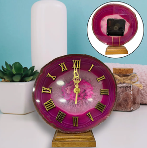 Reloj de Mesa de Ágata Tallada en Cristal de Roca, Reloj Colgante de Ágata, Reloj de Rodajas de Piedra de Ágata para Decoración del Hogar - Product Image 1