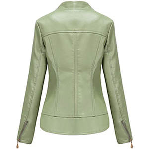 Nuevas chaquetas de cuero para mujer Color verde claro Otoño Casual PU Chaqueta Abrigos de cuero - Product Image 2
