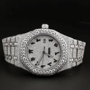 Full Iced Out Moissanite Diamond Acero inoxidable Oro blanco Fuente árabe Hombres Reloj de pulsera - Product Image 1