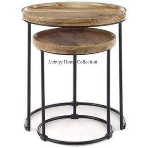 Table gigogne Home Designer Fancy Look Table multifonctionnelle Lot de 3 avec plateau en bois Forme ronde et cadre en métal Couleur noire - Product Image 3
