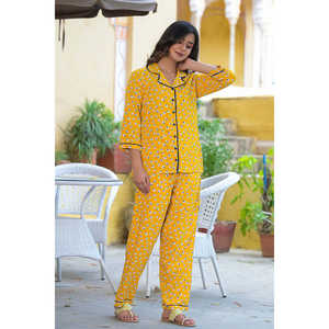 ชุดนอนผู้หญิงสีเหลืองลำลองมีกระดุมปิดสูทผู้หญิงผ้าฝ้าย100% พิมพ์ลายดอกไม้4XL XS สำหรับฤดูร้อนชุดเพื่อนเจ้าสาว - Product Image 5
