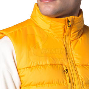 Men's Winter Fashion <b>Yellow</b> Sleeveless Puffer <b>Vest</b> Soft Lightweight Woolen <b>Top</b> With Decoration Pocket Windproof Nylon Fabric - Product Image 6
