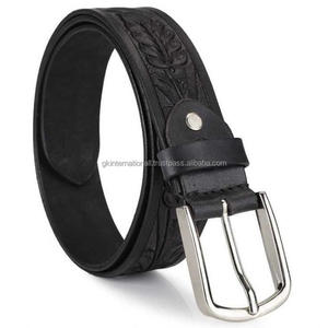 Durable Full Customized Handmade Black Western Leather Tooling <b>Belt</b> Hand Carved Designer Leather <b>Cowboy</b> <b>Belt</b> and Accessories - Product Image 3