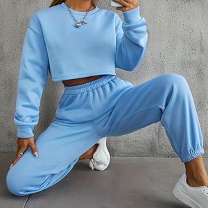 ชุดเสื้อครอปถักสำหรับผู้หญิงชุดครอปแบบหลวมเสื้อครอปใส่วิ่งเสื้อครอปและกางเกง - Product Image 3