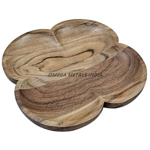 Bandeja de servicio de madera de mango hecha a mano de alta calidad, diseño sofisticado con acabado de grano natural y bordes curvos artísticos - Product Image 1