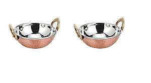 Wholesale 600ml Copper Bottom Cookware Kadahi Stainless Steel Hammered <b>Dish</b> Kitchen <b>Serving</b> Supplies - Product Image 4