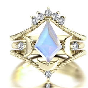 Juego de anillos de boda de compromiso de piedra lunar en forma de cometa de plata 925 'Moon My Life' estilo clásico chapado en rodio para fiestas de aniversario - Product Image 1