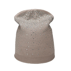 Nouveaux bonnets pour femmes, strass, bonnet d'hiver en jacquard, bonnet en tricot avec cristaux, diamants, paillettes, gris, logo brillant - Product Image 4