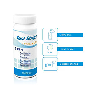 <span class=keywords><strong>Test</strong></span> de chlore libre, pH, brome, alcalinité totale 6 n 1 Bandelettes de <span class=keywords><strong>test</strong></span> d'eau de <span class=keywords><strong>piscine</strong></span> 50 bandelettes - Product Image 5