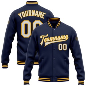 Direct Industry Wholesale Casual Winter Custom Navy White-<b>Gold</b> Bomber Full-Snap Varsity Letterman Jacket - Product Image 1