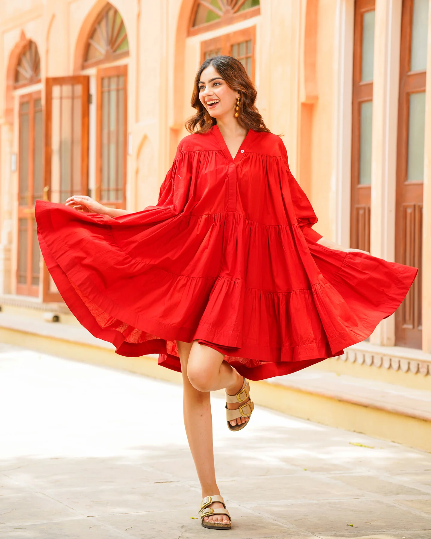 Red Short Cotton Frock Designs - Girls & Women Dresses