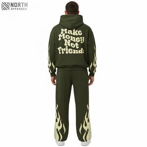 Custom Breathable Hooded 100% Cotton Flared Vintage Acid Wash Puff Printing Oversize Streetwear Jogging Tracksuits Winter <b>Sweat</b> - Product Image 2