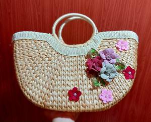 VENTE FLASH Sac à main en jacinthe d'eau bleu lotus vietnamien fait à la main avec poignée en cylindre, vente en gros - Product Image 5