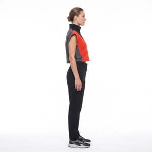 Women's Techwear Half Zip <b>Mock</b> <b>Neck</b> Crop Tank <b>Top</b>-Structural Sleeveless Vest for Athletic Streetwear & Gym - Product Image 3