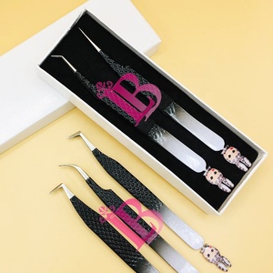 Pince à épiler noire ombrée avec style inférieur, pince à épiler en vison, pince à épiler pour extensions de cils, acier inoxydable, boîte en carton, logo en promotion - Product Image 4