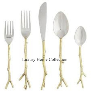 Ensemble de couverts décoratifs au design antique avec poignée en forme de branche d'arbre couleur or ensemble de couverts attrayants ensemble de cuillère, couteau et fourchette - Product Image 1
