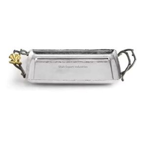 Plateau de service en forme de rectangle fini chromé avec poignée en feuille Plateaux de service en aluminium plaqué argent pour aliments et boissons - Product Image 3