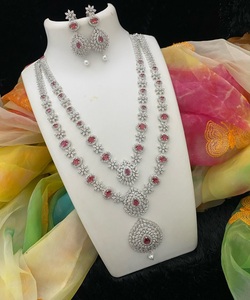 Designer Best Quality Trendy <b>Silver</b> Tone With AD Stone <b>Long</b> Necklace Set <b>Earrings</b> for Women For Party Wedding And Function Wear - Product Image 5