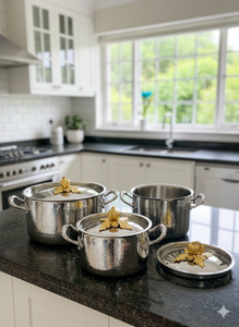 Luxury Hammered Silver Casserole Set with <b>Lid</b> Pot & <b>Pan</b> for Buffet Dining Table Casserole Set - Product Image 2