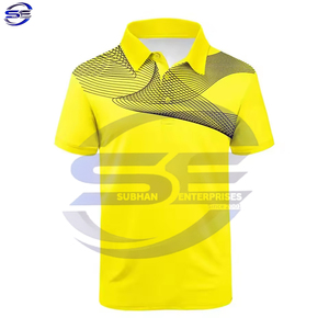 เสื้อโปโลของผู้ชายผ้าฝ้าย100% ลายทางสีทึบตัดกันลายทาง - Product Image 1