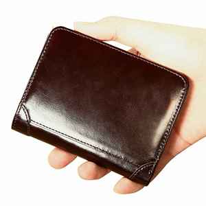 Latest Fashion 100% Guaranteed Genuine Leather Comfortable lightweight Polyester Lining Button Decoration Men Leather Wallet - Product Image 2