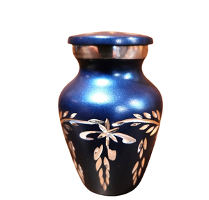 Urne funéraire souvenir de 3 pouces de haut dans un coffret en velours, magnifique urne souvenir victorienne bleu foncé pour cendres - Product Image 1