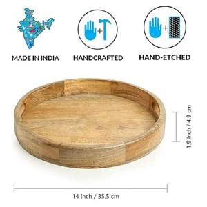 Plateau de service en bois pour thé et café avec poignées Plateau de service rond en bois d'acacia Assiette en bois pour la nourriture - Product Image 4