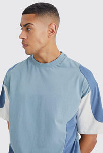 100% coton haute qualité couleur bloc surdimensionné T-shirt décontracté uni blanc personnalisé Logo impression goutte épaule O cou T-shirt - Product Image 2