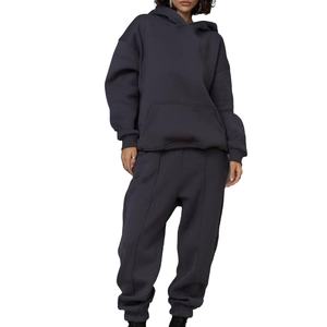 Tracksuit Manufacturer Breathable Polyester/<b>Nylon</b> French Terry Winter Streetwear Sweat Suit Custom Sweatpants Hoodie Set <b>Women</b> - Product Image 2