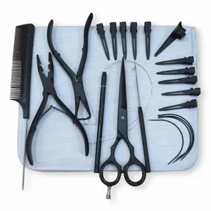 Black Salon Plier Scissor Kit Zwei-Loch-Micro Beads Remover und Closer Plier Hochwertige Haar verlängerung schlaufe und Zug haken