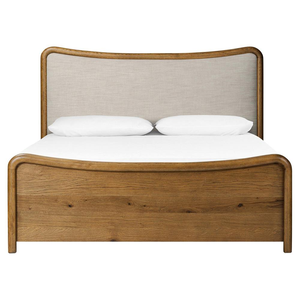 Lit plateforme en teck Queen et California King avec coussins en tissu, finition excellente pour ensemble de chambre à coucher et mobilier de maison - Product Image 1