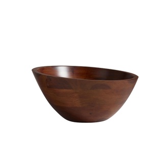 ชามไม้อะคาเซียตกแต่งอาหารชามเสิร์ฟสลัดผลไม้ทรงกลมทนทานพร้อมเคลือบ - Product Image 5