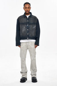 Chaqueta Vaquera Corta para Hombre, Lavada y Personalizada, con Decoración de Botones Cepillados a Mano, Estilo Urbano para Salidas Informales - Product Image 5