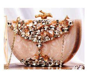 Crystal Charm Bolso de mano de resina impermeable para mujer con flores y diamantes para un uso nocturno elegante - Product Image 6