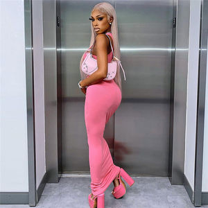 Vestido largo casual ajustado rosa transpirable con aberturas de diamante, estilo formal elegante para oficina, talla XL, ideal para el día. - Product Image 2