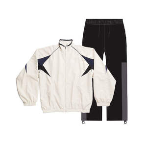 Chaqueta con cremallera y logotipo personalizado al por mayor, conjunto de chándal para hombre con paneles laterales, chándal cortavientos de nailon en blanco para hombre 2025 - Product Image 2