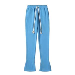 Conjunto de Sudadera con Capucha y Pantalones Acampanados de Alta Calidad, Estilo Urbano, Unisex, Color Azul Cielo, Lavado Ácido, para Invierno - Product Image 5