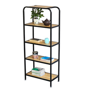 ชั้นวางของตกแต่ง KTB68136 โครงเหล็กพร้อมท็อปไม้ยางพารา ขนาด 60x30x140 ซม. แบบตั้งพื้น สำหรับห้องนั่งเล่น - Product Image 1