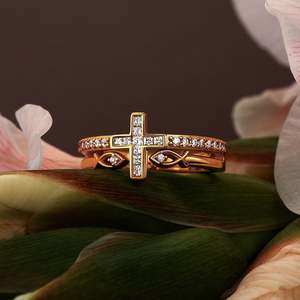 Jeulia Everyday Double Row Golden Fish and Cross Fashion <b>Ring</b> - Product Image 4
