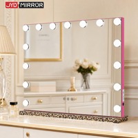 Miroir de maquillage LED de bureau grand format avec base en fer, 15 ampoules G35, cadre en fer, fournisseur de miroirs en aluminium de 4 mm, OEM ODM