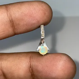 Handmade Vintage Silver Plated Natural Ethiopian <b>Opal</b> Multi Fire Gemstone Christian Children's Charm <b>Pendants</b> - Product Image 2