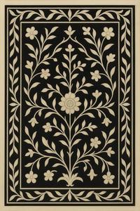 Plateau de service en bois rectangulaire en incrustation d'os noir blanc moderne fait à la main poignée légère durable écologique motif floral - Product Image 2