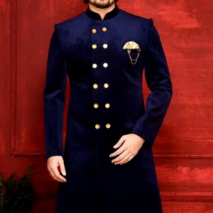 LATEST & BEAUTIFUL-GROOM NAVY-BLUE SHERWANI & WHITE <b>PANT</b> WITH HIGH QUALITY of FABRIC for PARTY-WEAR/WEDDING=2024 - Product Image 1