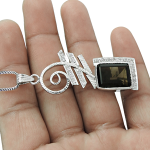 Amazing Natural Smoky Quartz & White CZ Gemstone Collier de luxe pendentif de charme pour les femmes en argent sterling 925 Fine Jewelry OEM - Product Image 3