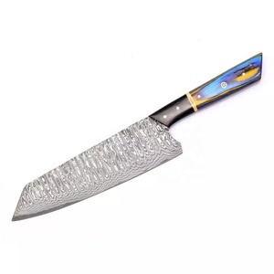 Venta al por mayor profesional japonés hecho a mano de acero de Damasco de carbono cuchillo de Chef de cocina personalizable OEM ODM Logo mango de madera Pakka - Product Image 1