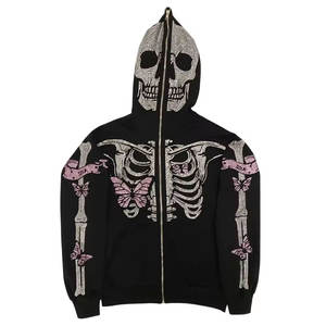 Sudaderas con capucha con estampado Digital 3D de calavera personalizada de alta calidad, ropa informal estilo Hip Hop, sudaderas con capucha de algodón con cremallera completa para hombre - Product Image 3